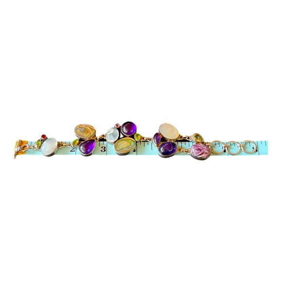 Multi-gem 3 size bracelet! Amethyst, Garnet, Peridot, Blue Moonstones, Abalone - Picture 9 of 9